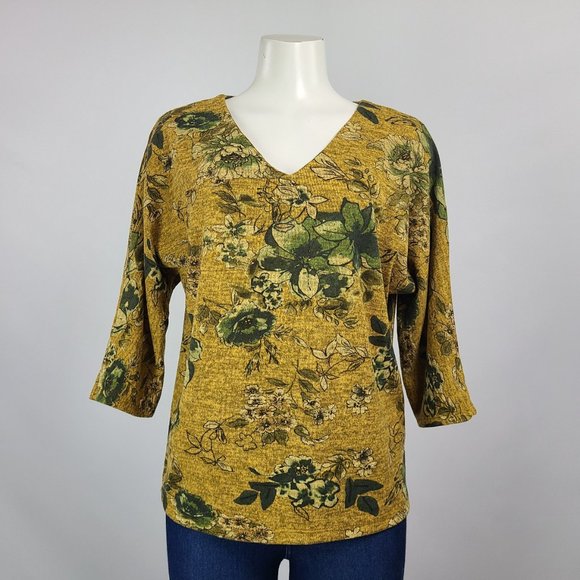 Angela Yellow Flower Knit Top Size M - Picture 1 of 11